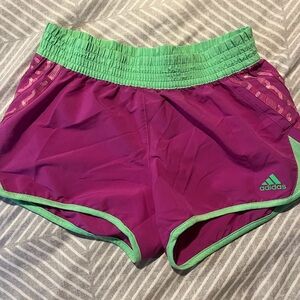 Adidas Purple and Green Athletic Shorts
